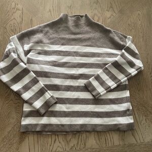 Nicole Miller Brown and White Striped Crewneck Sweater